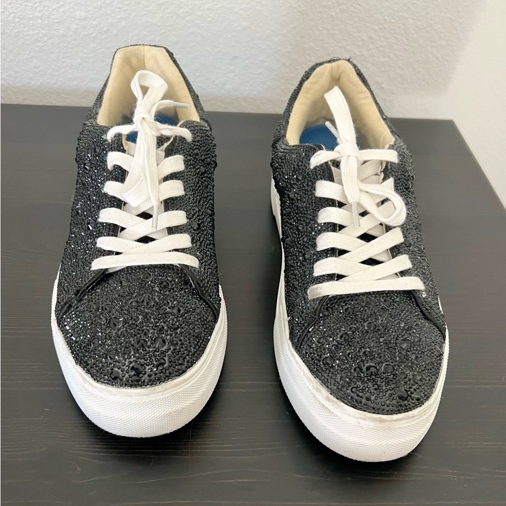 Betsey Johnson Sidny Rhinestone Embellished Platform Lace-Up Sneakers -Size 9